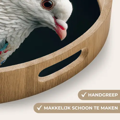 Duif - Bloemen - Wit - Zwart Dienblad Rond middel -USP_HandgreepNL