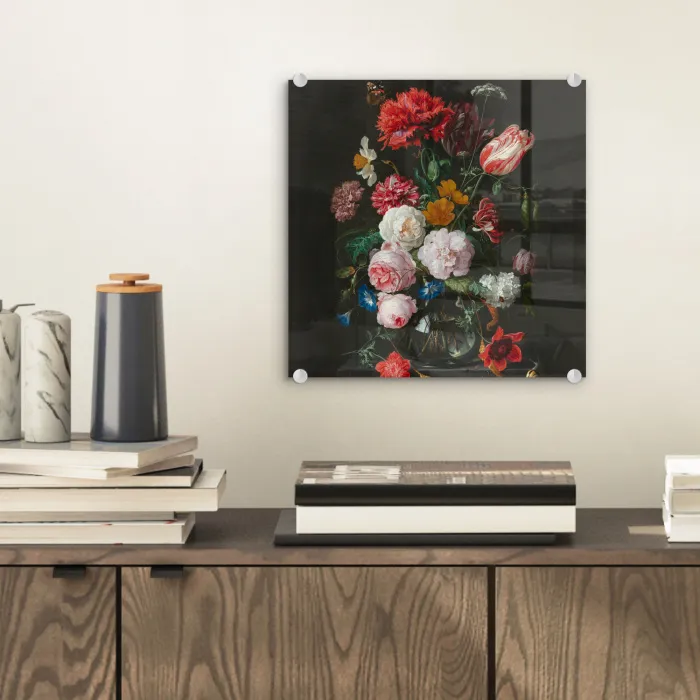 Stilleven met bloemen in een glazen vaas - Schilderij van Jan Davidsz. de Heem plexiglas 5mm klein -sfeer1