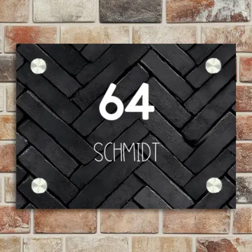 Zwarte tegels - Modern Naambord Rechthoek middel -sfeer3