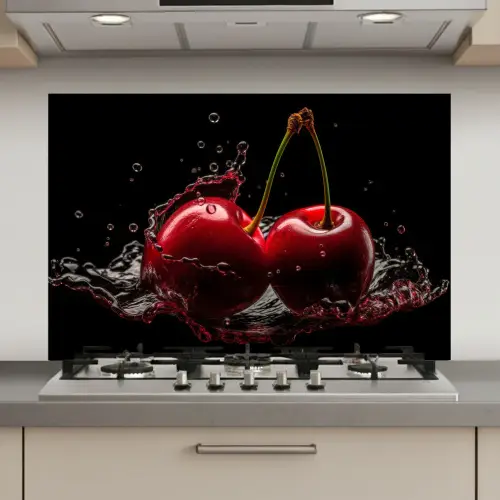 Kersen - Rood - Fruit - Water - Zwart keuken achterwand spatscherm klein -3d_website