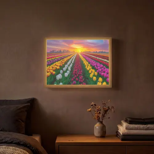 Tulpenveld - Zonsondergang - Kleurrijk Light Box met batterij (Wandlamp) middel -sfeer4