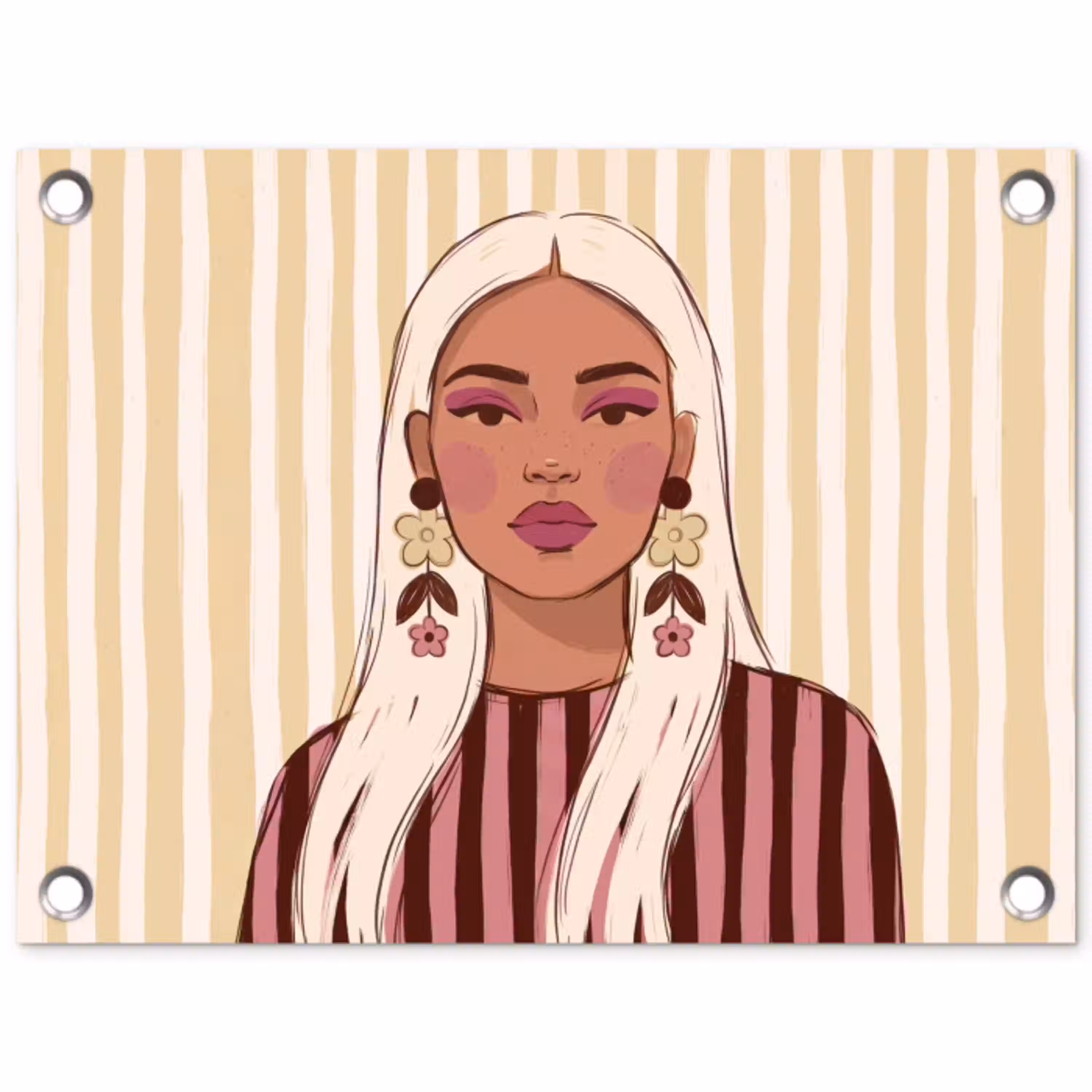 Vrouw - Portret - Illustratie - Modern - Roze tuinposter los doek klein -3d