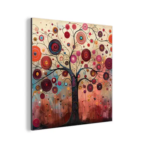 Levensboom - Bloemen - Roze - Hippie - Kunst aluminium wit klein -3d