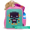 Zwarte robot met oranje accenten op een blauwe achtergrond Kinderrugzak - Roze middel -inhoud_NL