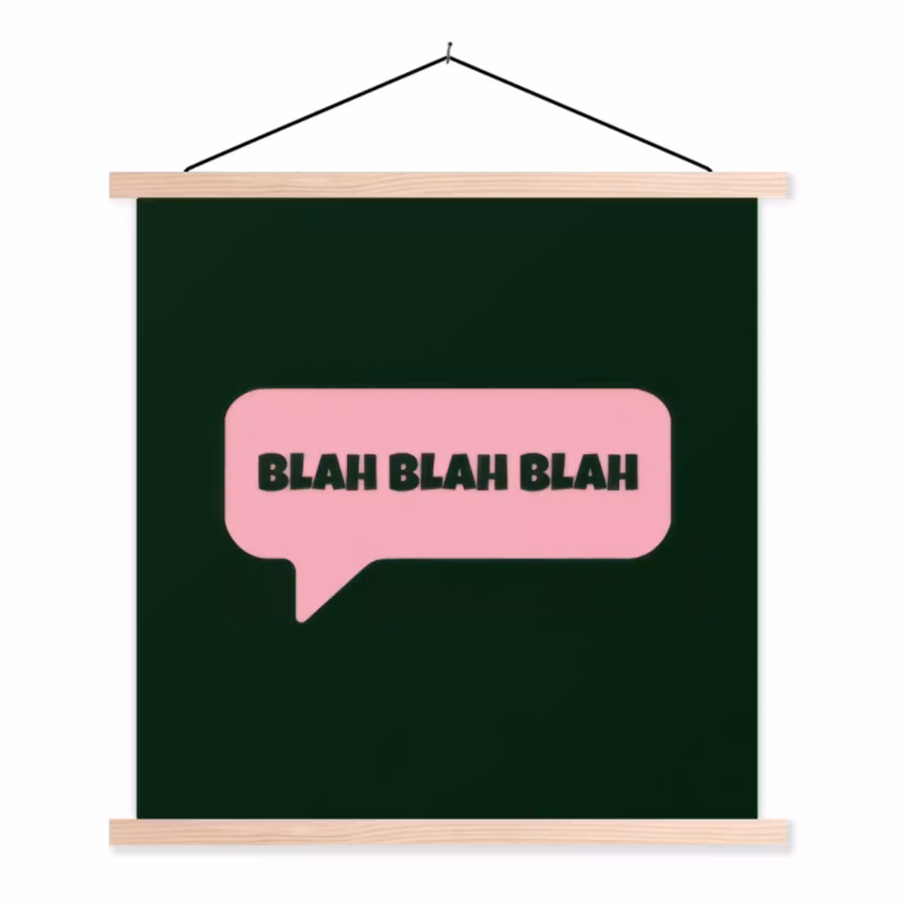 Tekstwolk - BLAH BLAH BLAH - Roze textielposter latten blank klein -3d
