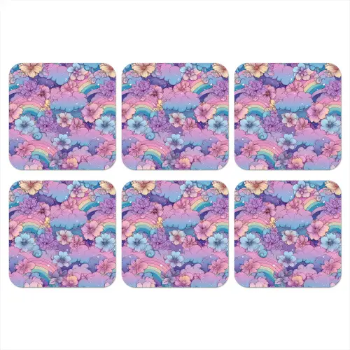 Regenbogen - Bloemen - Kleurrijk - Wolken onderzetter kurk middel -3d