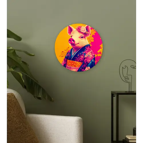 Varken - Bloemkroon - Kimono - Abstract Wandcirkel kunststof plaat 5mm dik klein -sfeer3