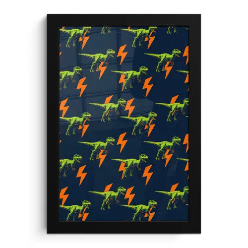 Bliksemschichten - Oranje - Dinosaurussen fotolijst zwart zonder passe partout klein -3d
