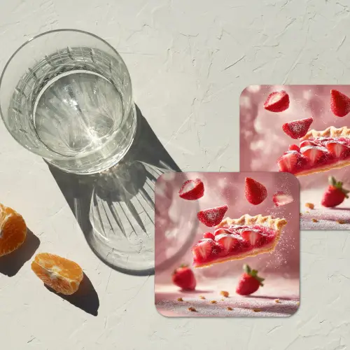 Aardbei - Taart- Eten - Roze onderzetter kurk middel -sfeer4