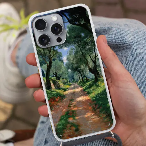 Pad - Bomen - Schaduw - Hoesje iPhone 16 Pro Max met koord klein -sfeer3