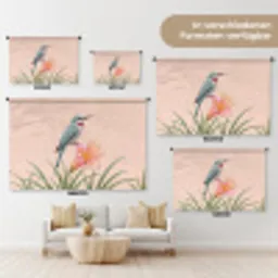 Vogel - Bloem - Natuur - Roze Wandkleed katoen klein -tsfeer8_DE