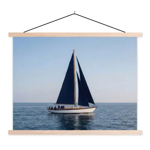 Zeilboot - Zee - Blauw textielposter latten blank klein -3d