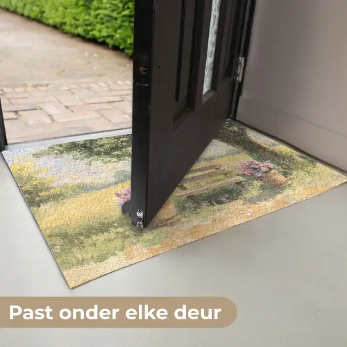 Houten bankje - Bloempotten - Landschap Deurmat klein -USP_NL