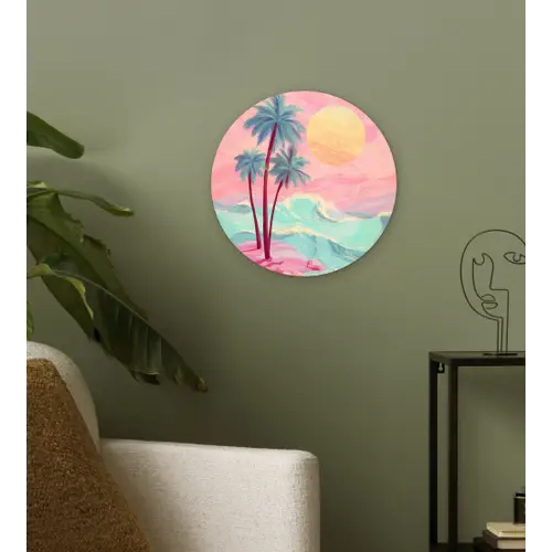 Palmbomen - Golven - Zee Wandcirkel kunststof plaat 5mm dik klein -sfeer3