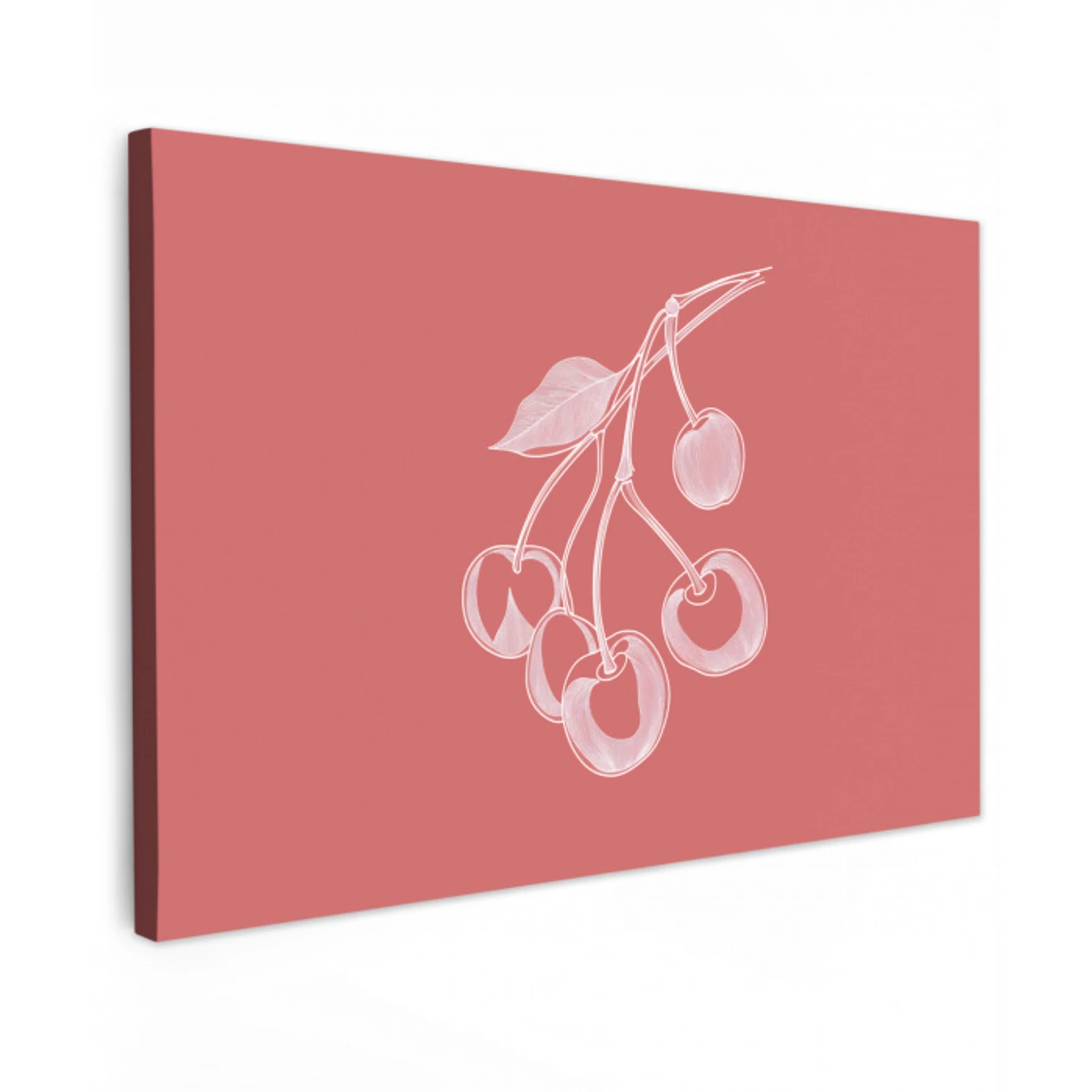 Lijnillustratie - Kersen - Tak - Wit canvas 2cm klein -z3d