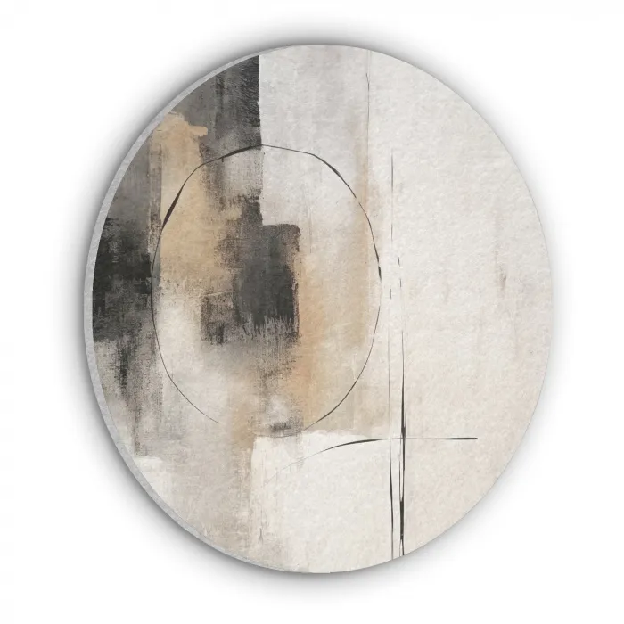 Kunst - Abstract - Grijs - Industrieel Akoestische PET Vilt - Rond klein -3d