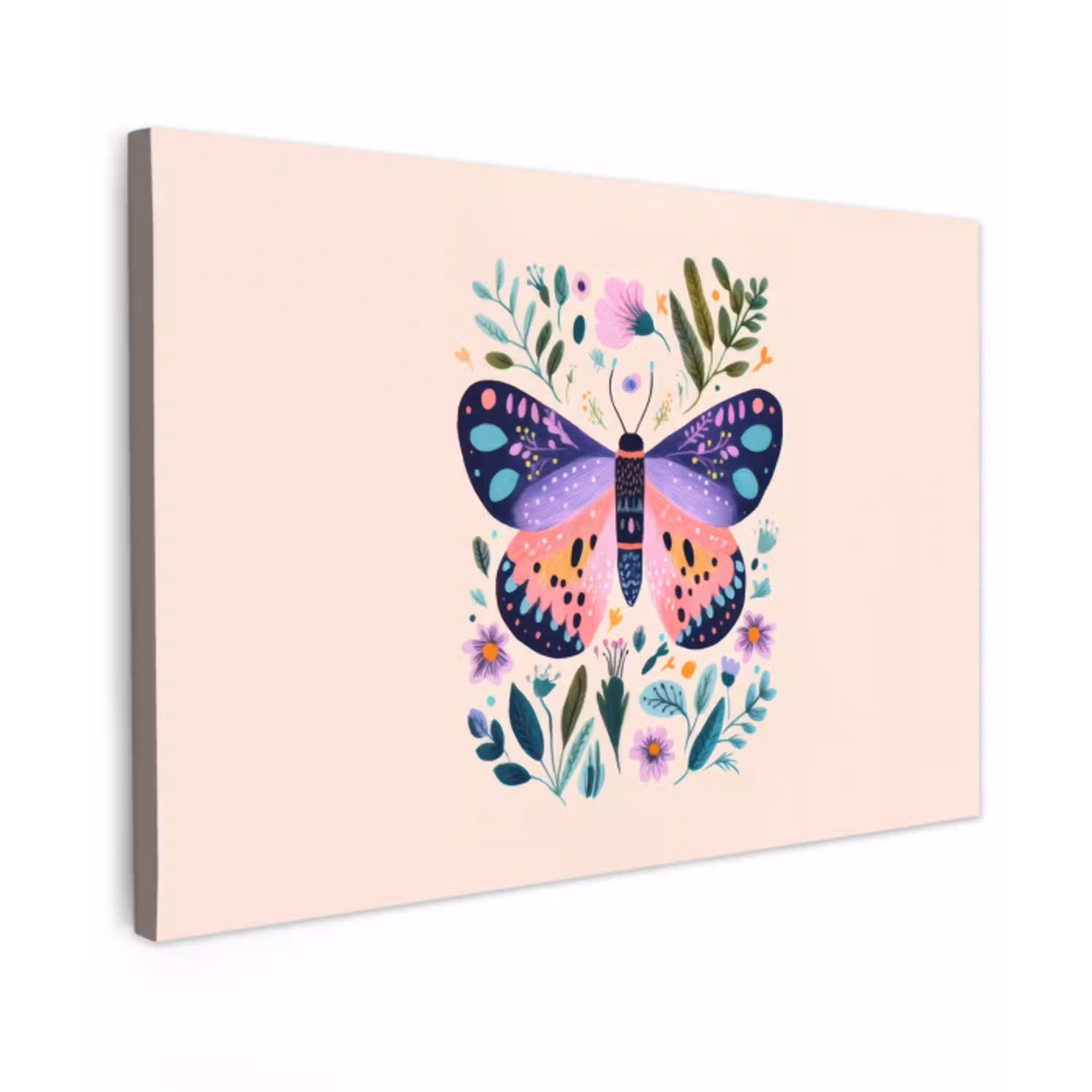 Bloemen - Bladeren - Vlinder - Kleurrijk canvas 2cm klein -z3d