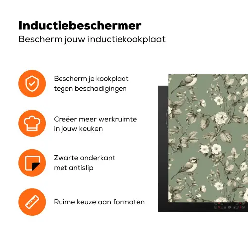 Botanisch - Vogels - Groen Inductie beschermer vinyl 3mm klein 276 -zzzzzzz-td-ups