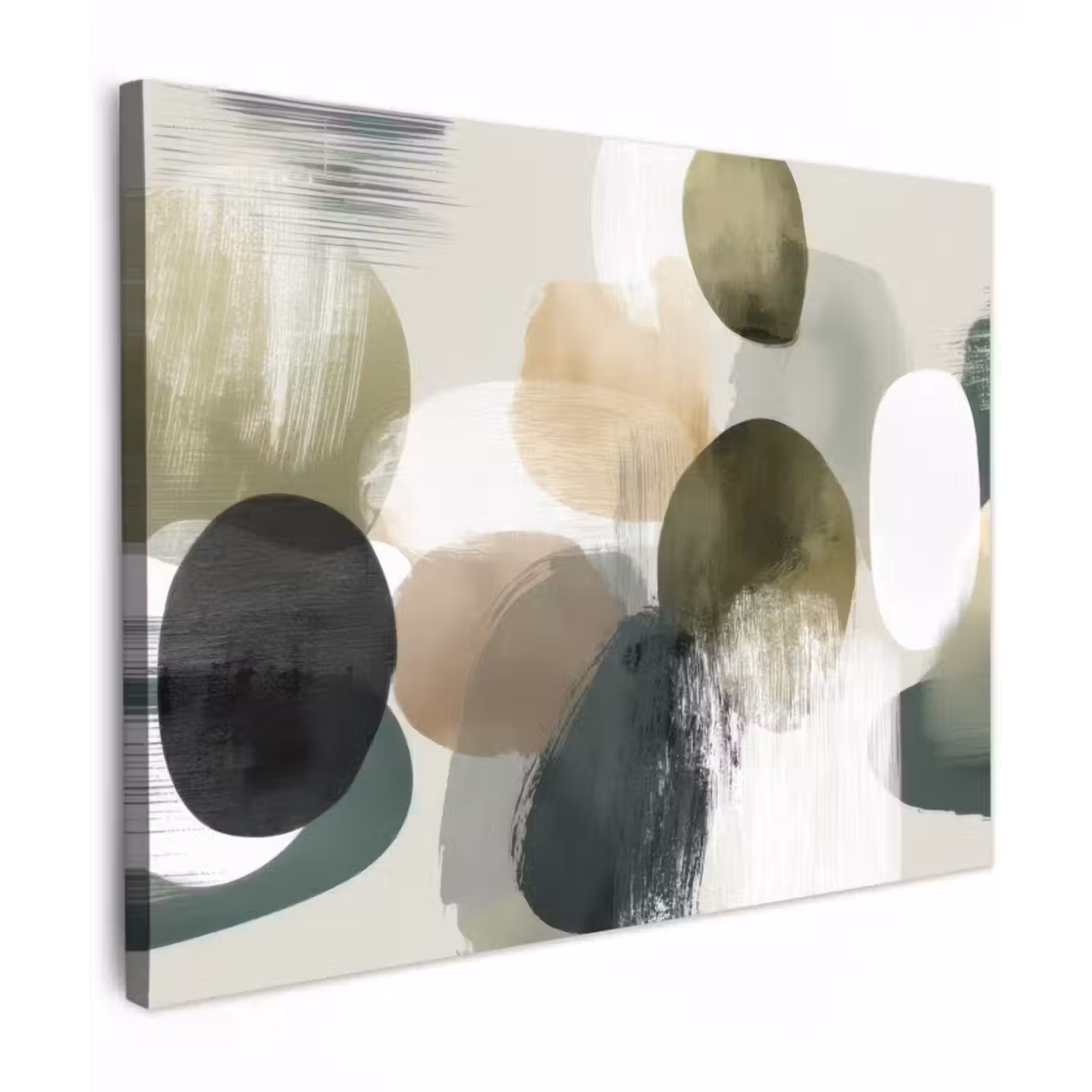 Canvas schilderij - Minimalistisch - Cirkels - Penseelstreken - Beige