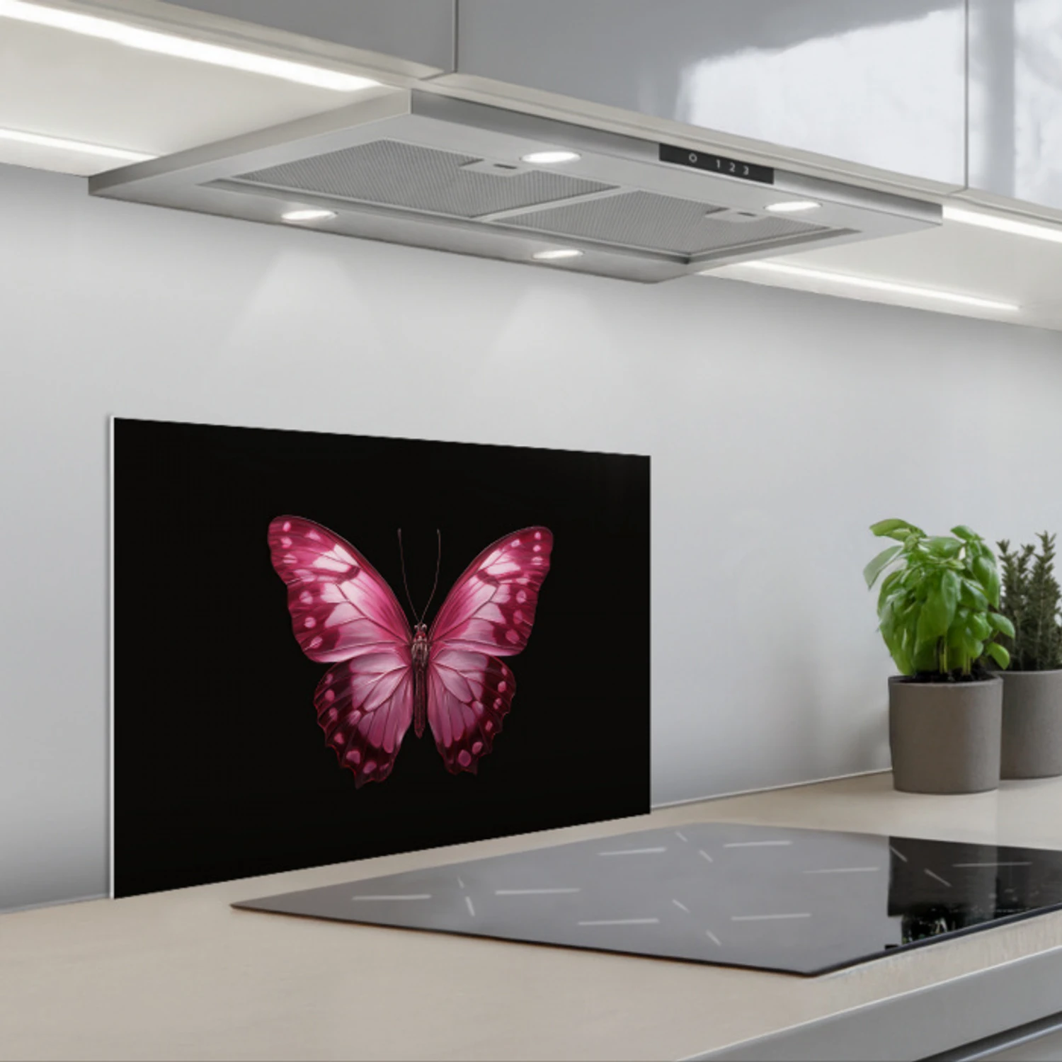 Vlinder - Fuchsia - Grafisch keuken achterwand spatscherm klein -3d_schuin
