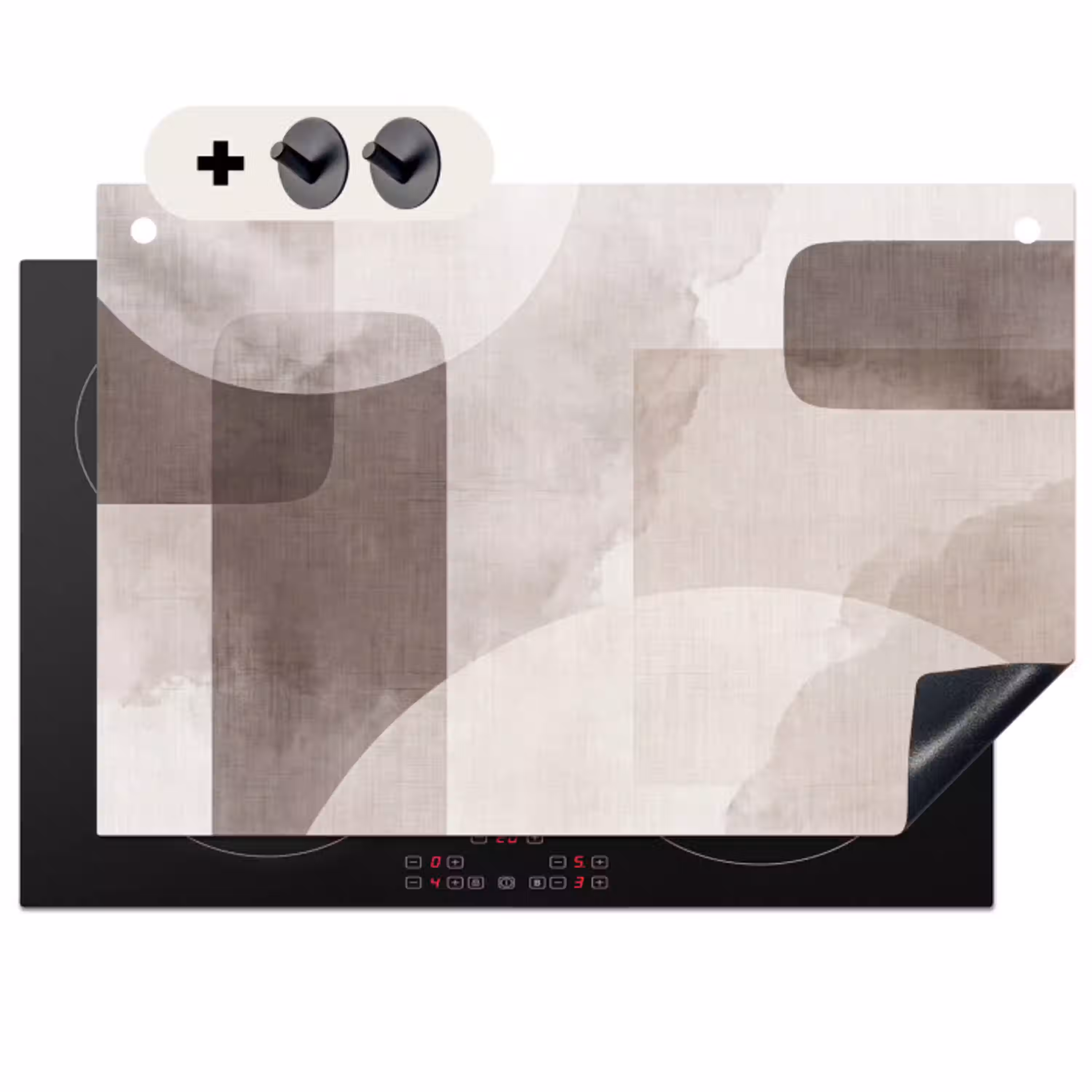 Abstracte vormen - Beige Inductie beschemer met haakjes klein -3d