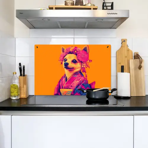 Kimono - Hondje - Bloemenkroon - Oranje Inductie beschemer met haakjes klein -sfeer2