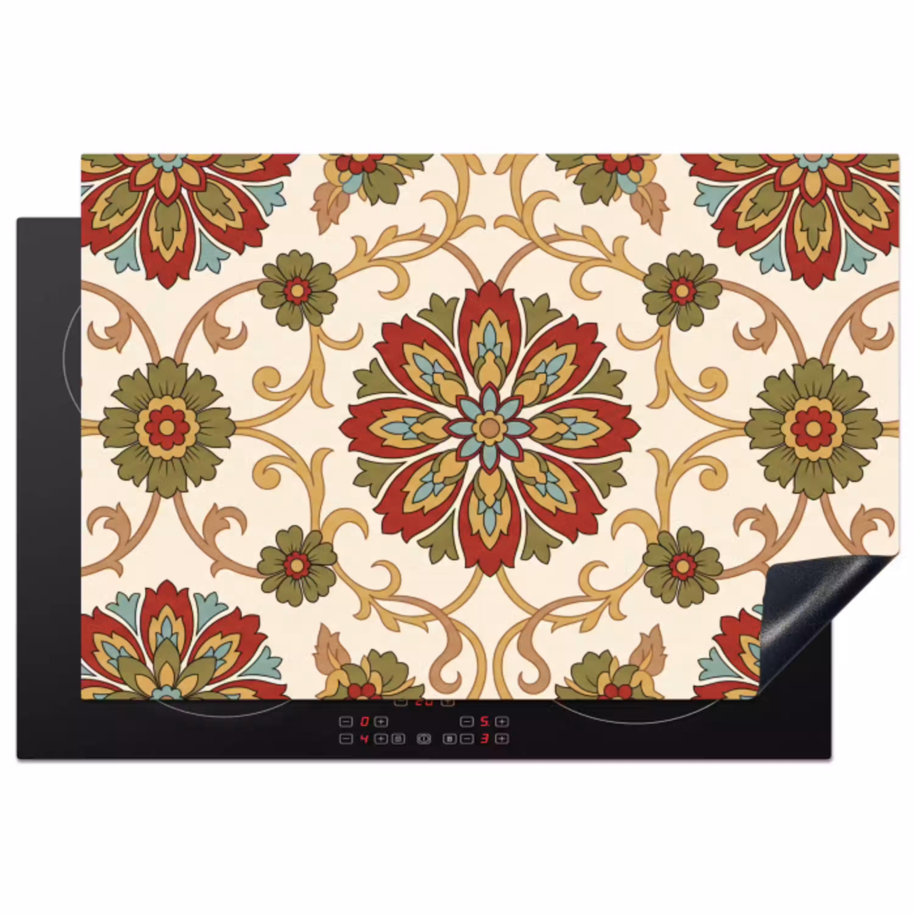 Patroon - Bloemen - Ornament - Klassiek - Kleurrijk Inductie beschermer vinyl 3mm klein -3d