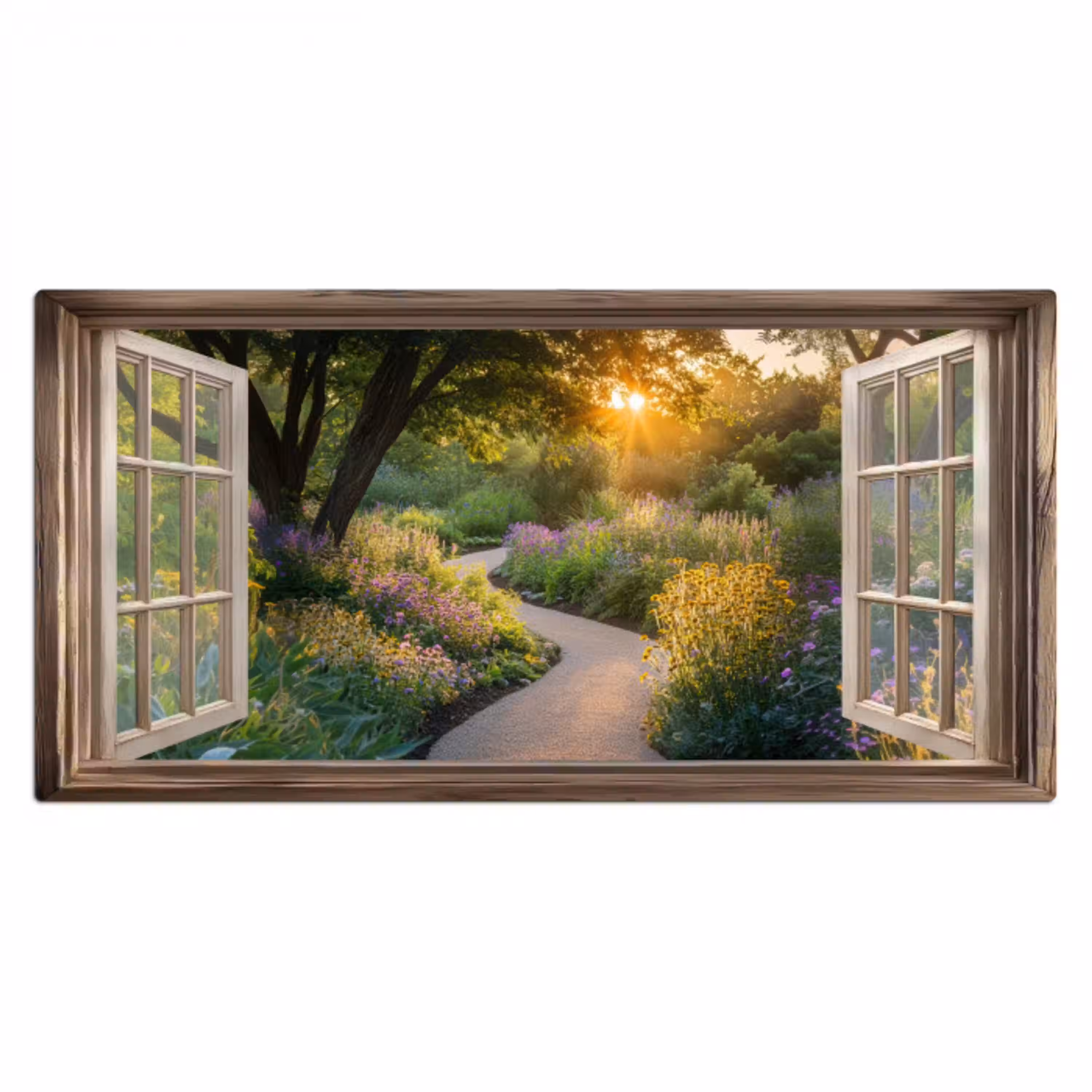Doorkijk - Bloemen - Natuur - Zon - Pad Muismat XXL klein -3d_leeg