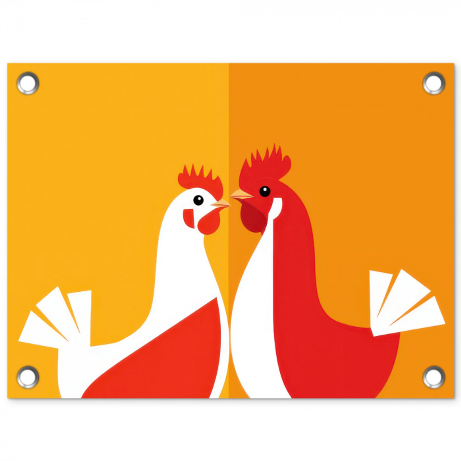 Kippen - Oranje - Vlakken tuinposter los doek klein -3d