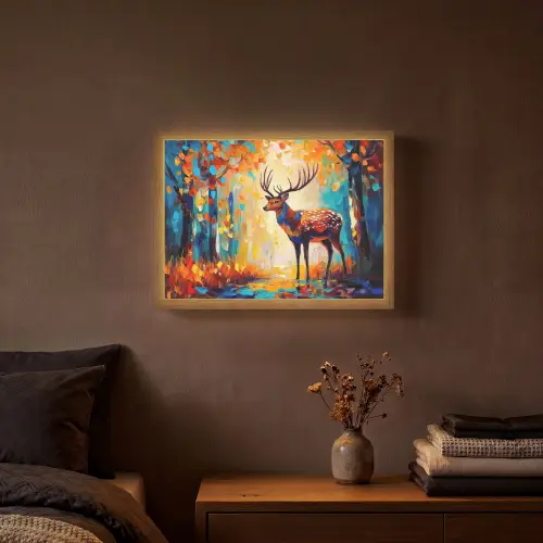 Hert - Bosdieren - Natuur - Kunst Light Box met batterij (Wandlamp) middel -sfeer4