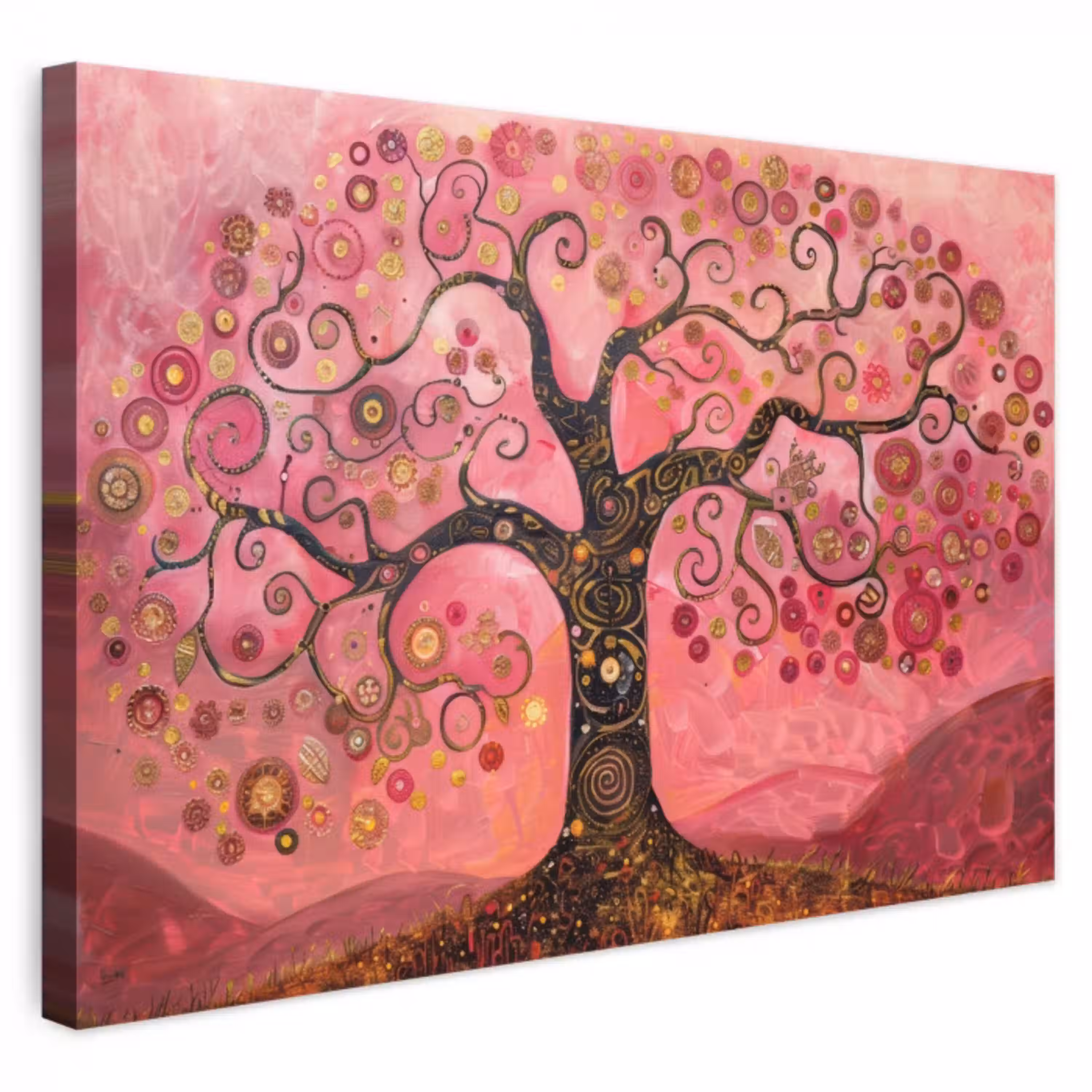 Boom - Levensboom - Roze - Goud canvas 2cm klein -3d