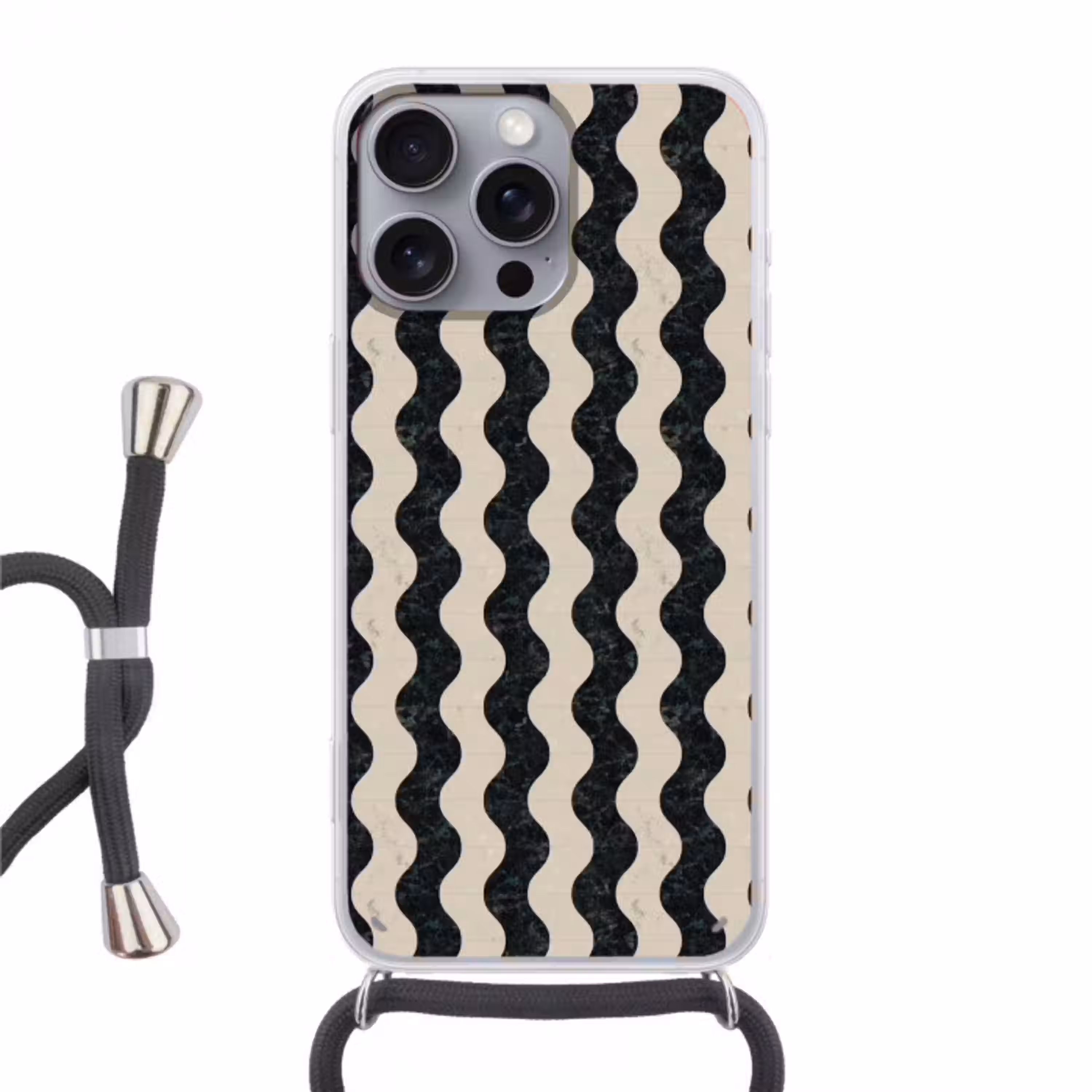 Patroon - Marmer - Groen - Cremé Hoesje iPhone 16 Pro Max met koord klein 804 -3d
