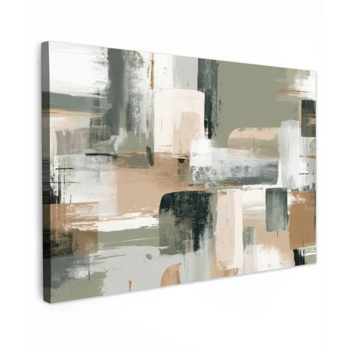 Penseelstreken - Abstract - Aardetinten Tuinposter op houten frame 2 cm dik klein -3d