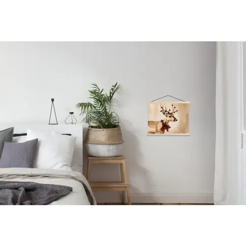 Gewei - Kerst - Rendier - Rood textielposter latten blank klein -woonkamer