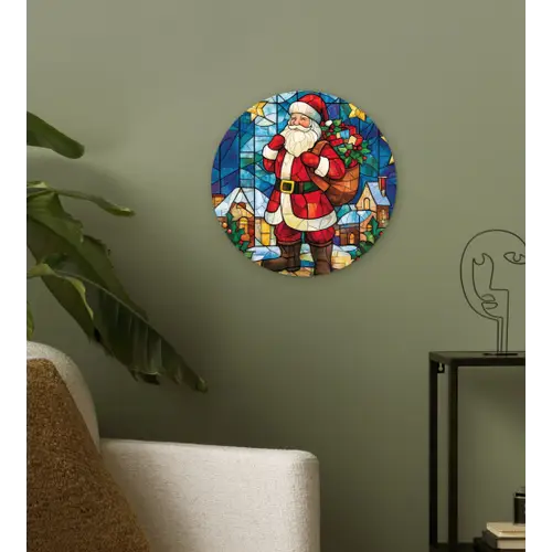 Kerstman - Glas - Kleurrijk Wandcirkel kunststof plaat 5mm dik klein -sfeer3