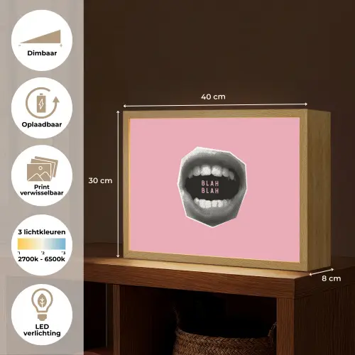 Mond - BLAH BLAH - Roze Light Box met batterij (Wandlamp) middel -USP_websiteoverzichtNL