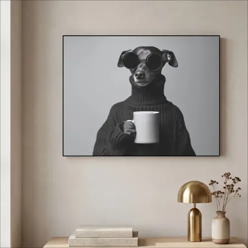 Coltrui - Hond - Bril - Mok Textielframe zwart klein -sfeer2