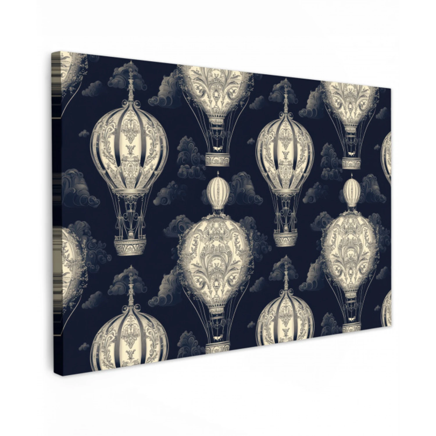 Luchtballonnen - Wolken - Patroon - Donkerblauw canvas 2cm klein 34 -z3d