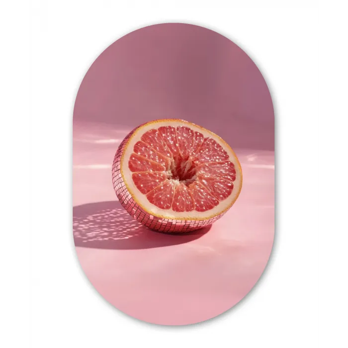 Grapefruit - Roze - Disco - Shiny Wandcirkel Ovaal Forex klein -3d