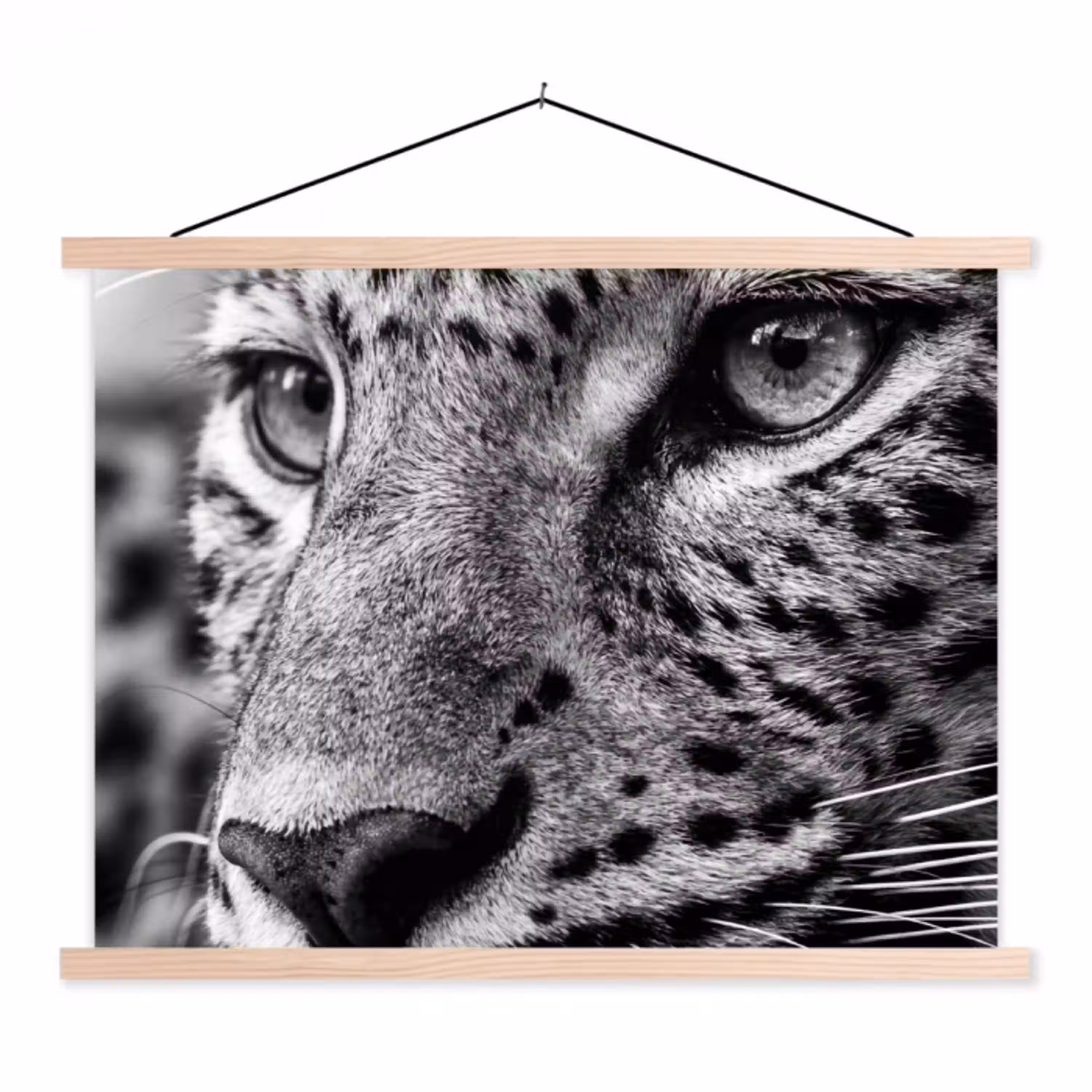 Luipaard - Zwart - Wit - Oog textielposter latten blank klein -3d