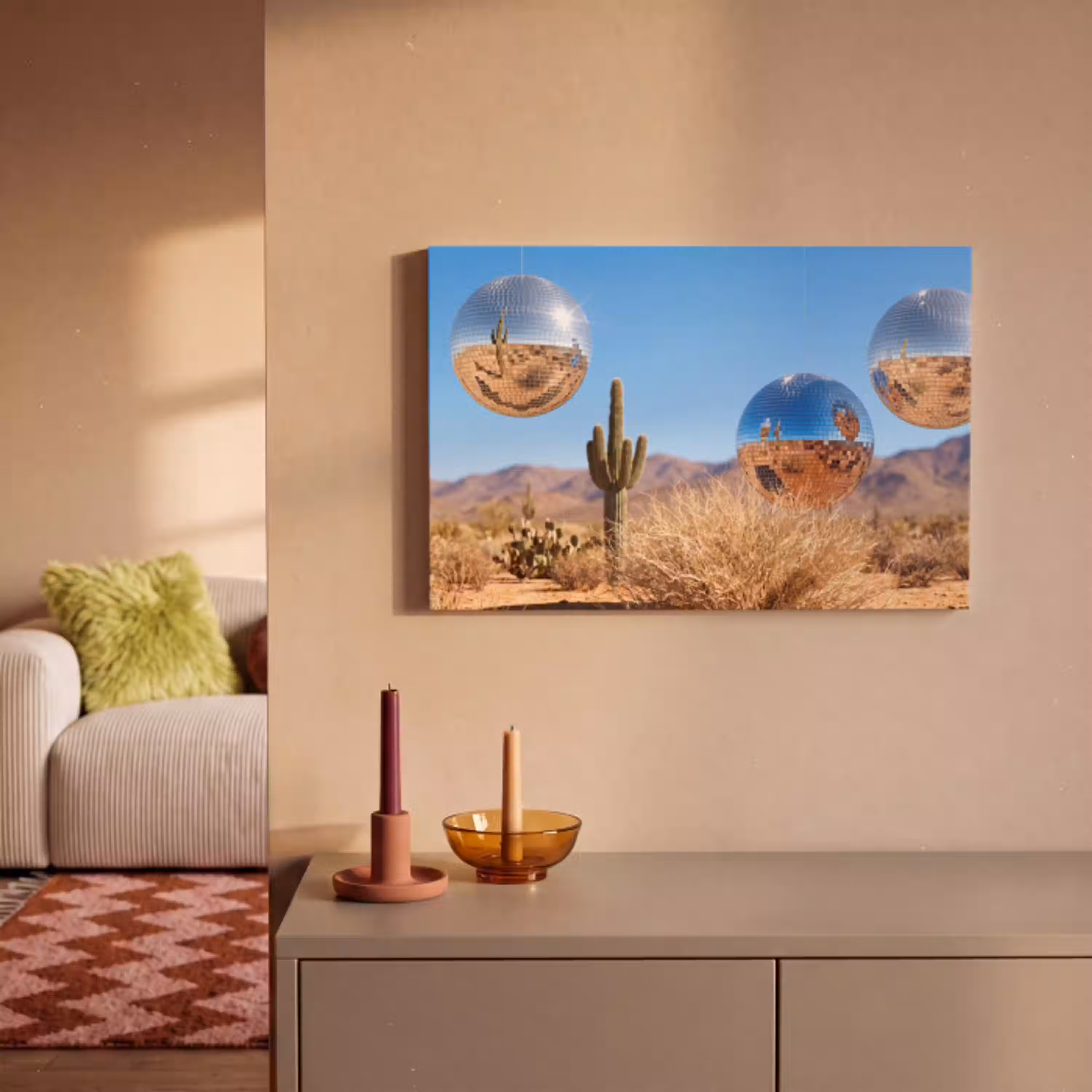 Woestijn - Spiegelbal - Kunst canvas 2cm klein -sfeer1