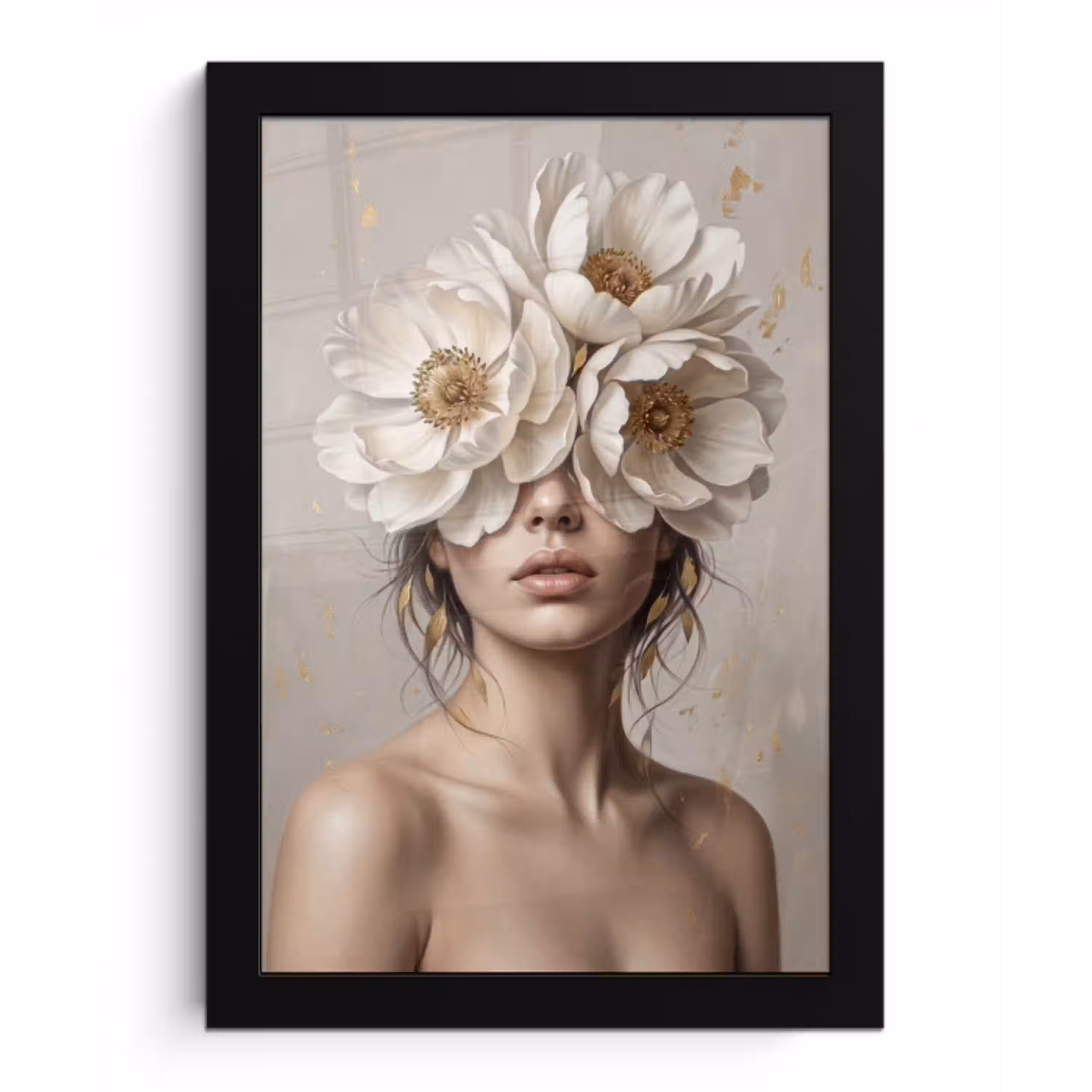 Vrouw - Pioenroos - Wit fotolijst zwart zonder passe partout klein -3d
