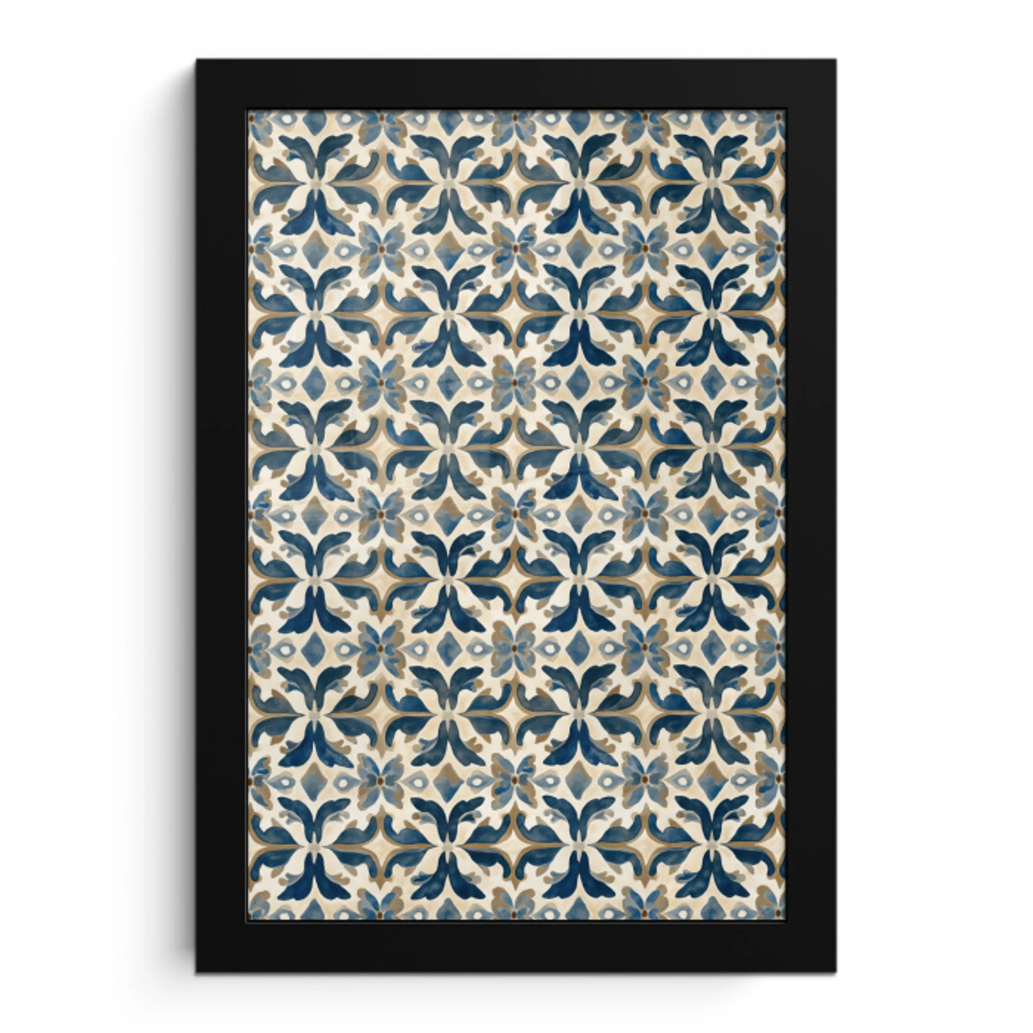 Tegel - Patroon - Blauw - Beige fotolijst zwart zonder passe partout klein 224 -3d