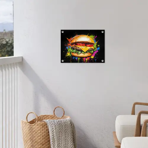 Hamburger - Graffiti - Verf - Kleurrijk - Eten - Abstract tuinposter los doek klein -sfeer8
