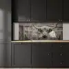 Schotse hooglander - Zwart - Wit - Hout keuken achterwand 2 middel -sfeer1