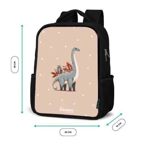 Blauwe dinosaurus op een beige stippenachtergrond Rugzak - Zwart middel -productfoto_formaten
