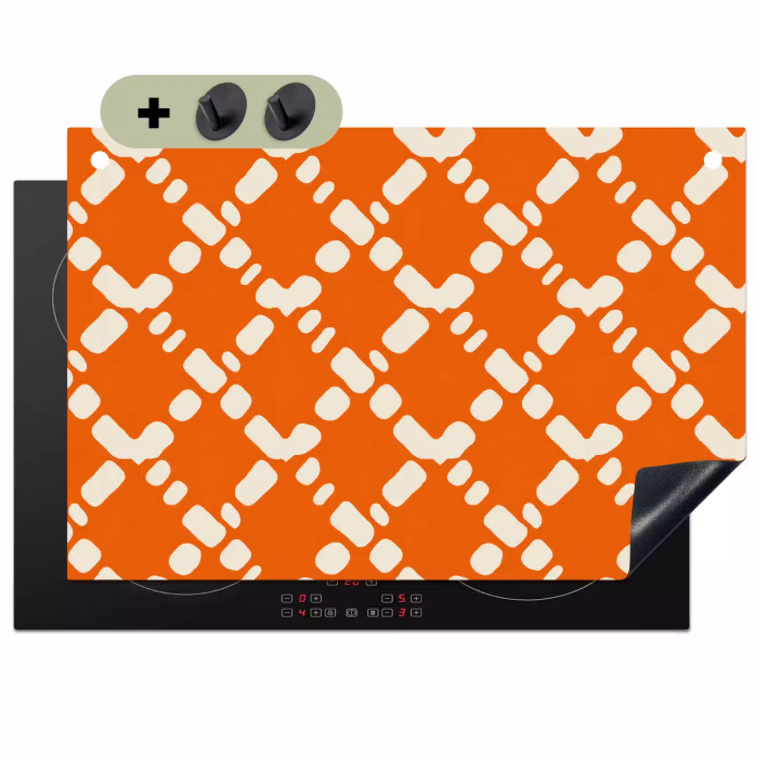 Oranje - Ruitpatroon - Wit Inductie beschemer met haakjes klein 777 -3d