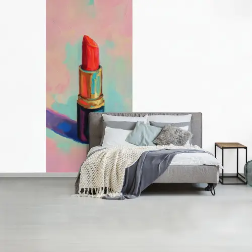 Lippenstift - Rood - Penseelstreken fotobehang vinyl groot -slaapkamer
