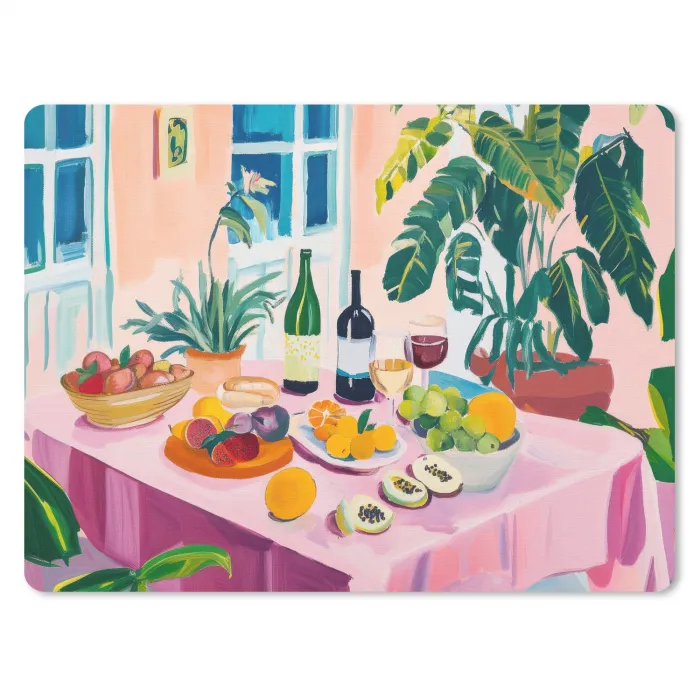 Tafel - Wijn - Fruit muismat rubber klein -3d