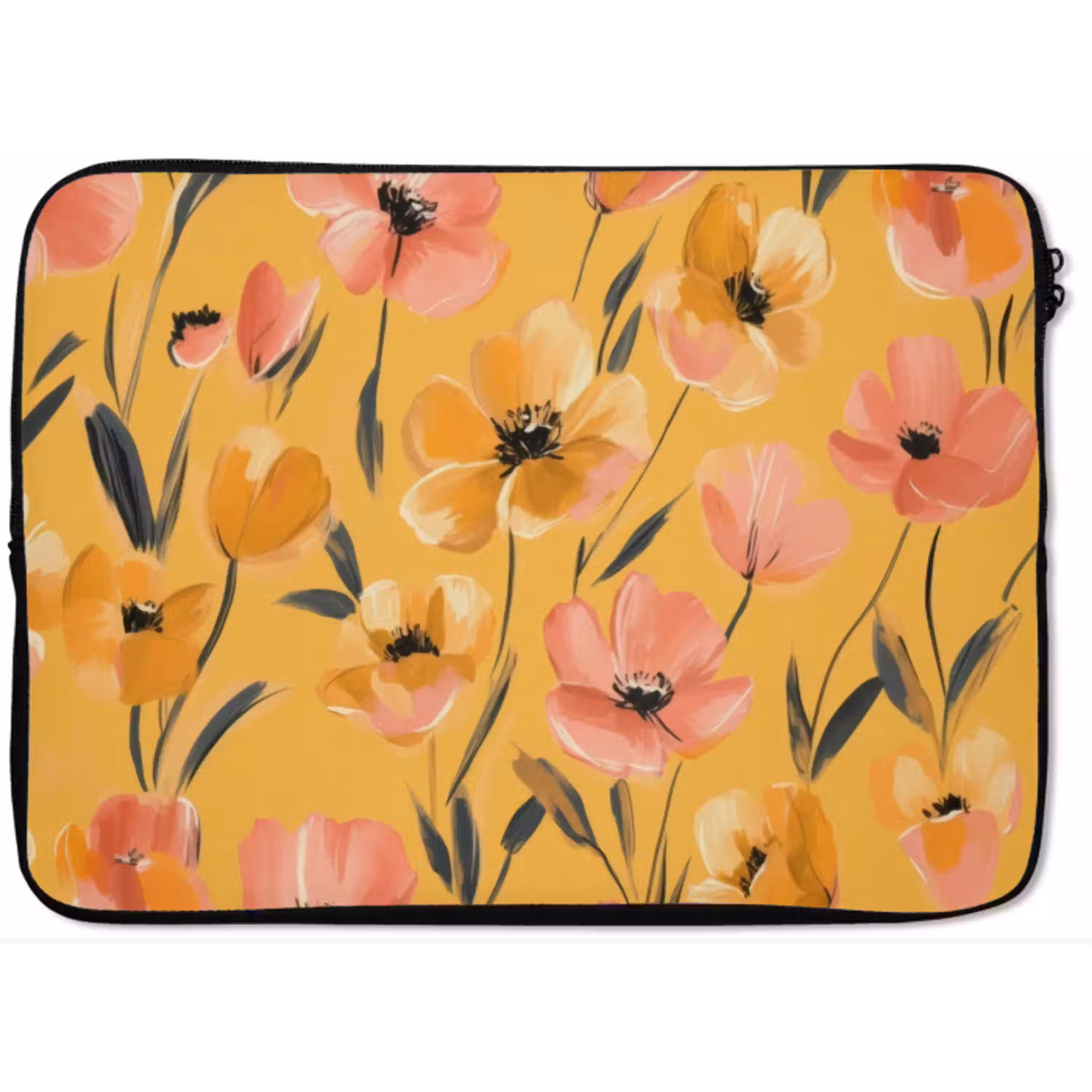 Bloemen - Geschilderd - Geel laptophoes neopreen klein -zkaufland3dotto